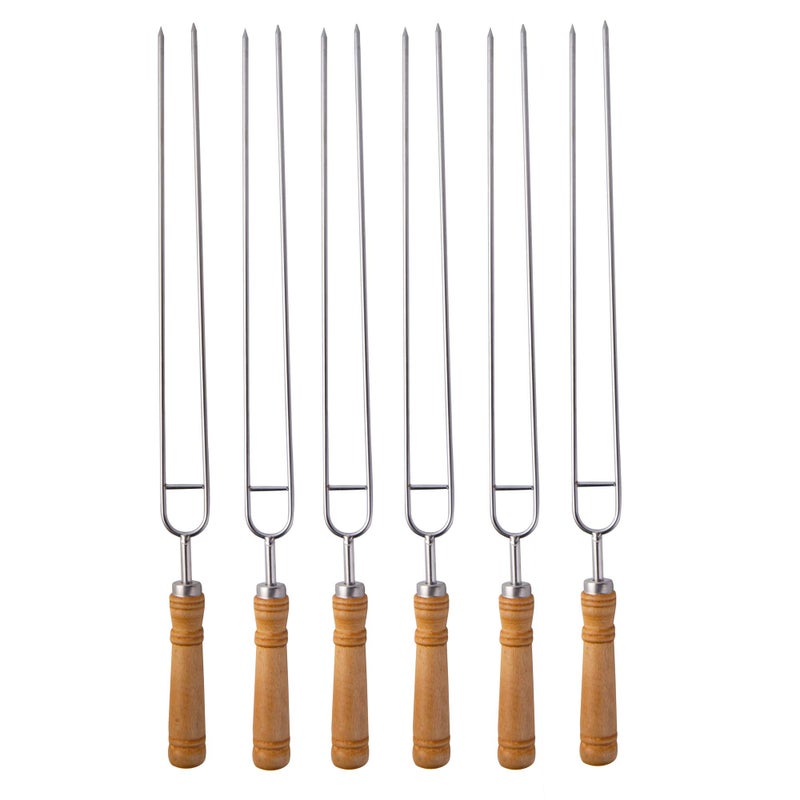 IMEEA Double Skewers for Grilling Thickened Stainless Steel Kebab BBQ Skewers with Wood Handle, 16.5-Inch - Image 1
